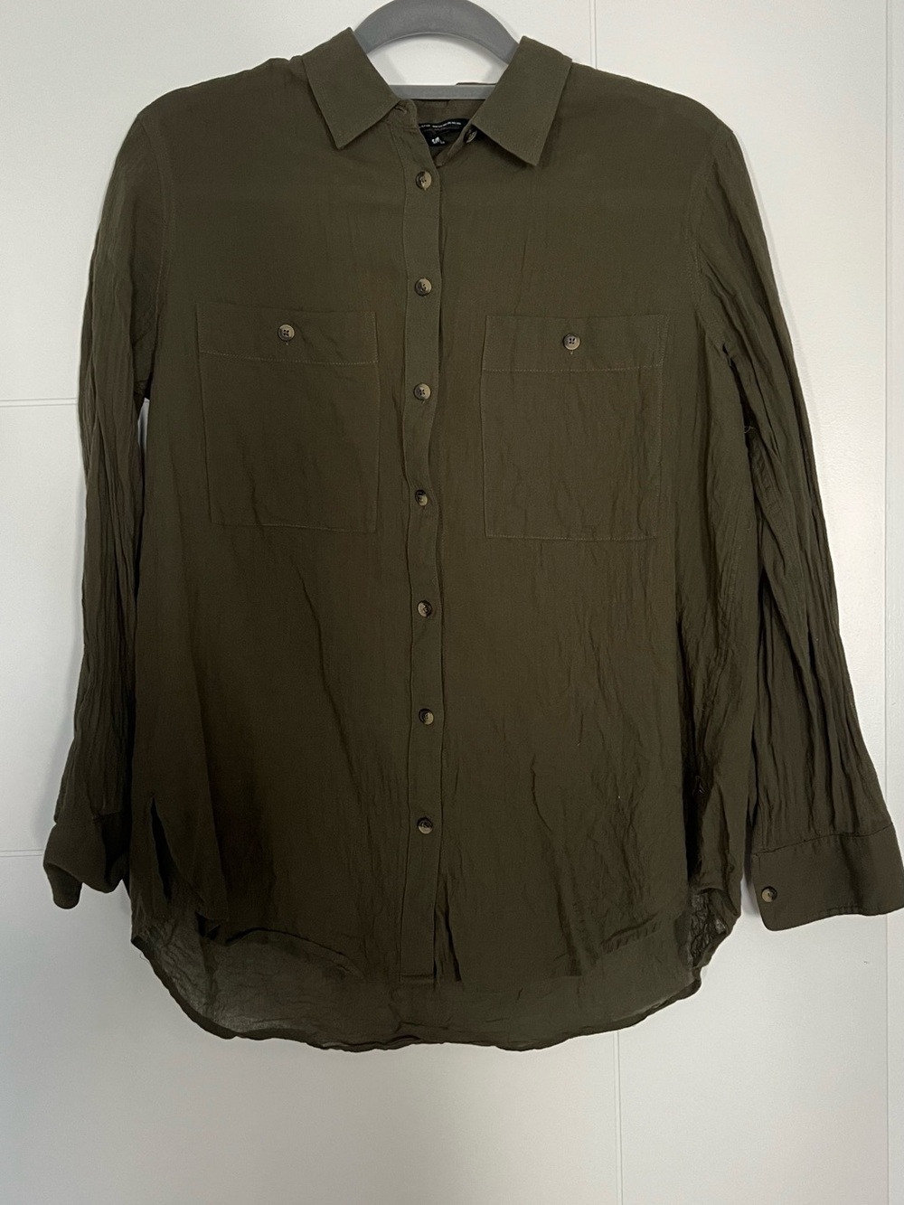 Club Monaco Olive Button-Front Casual Shirt